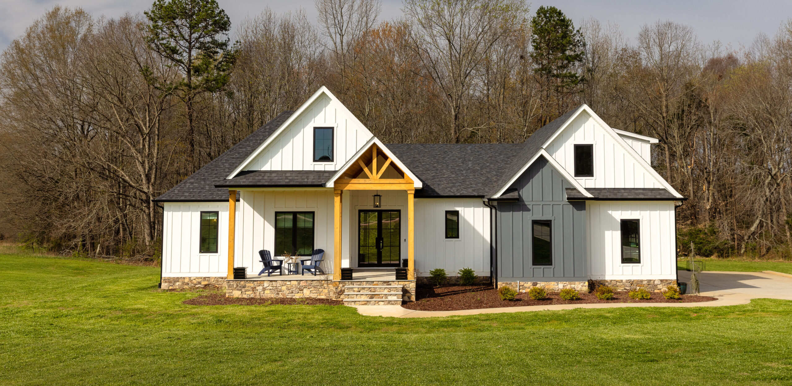 The Meadowridge custom home timber porch exterior development in Mooresville NC